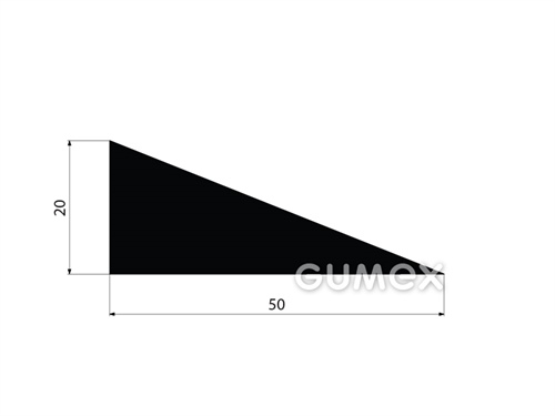 Pryžový profil trojúhelníkový, 20x50mm, 65°ShA, NBR, -40°C/+70°C, černý